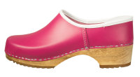 Holzschuh in Fuchsia mit PU Sohle