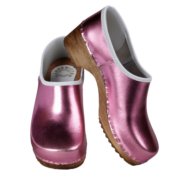 Holzschuh in Pink Metallic