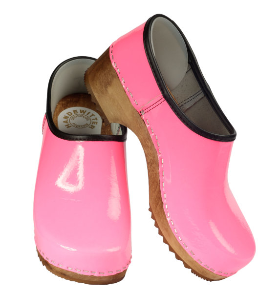 Holz Schuh in Neon Pink