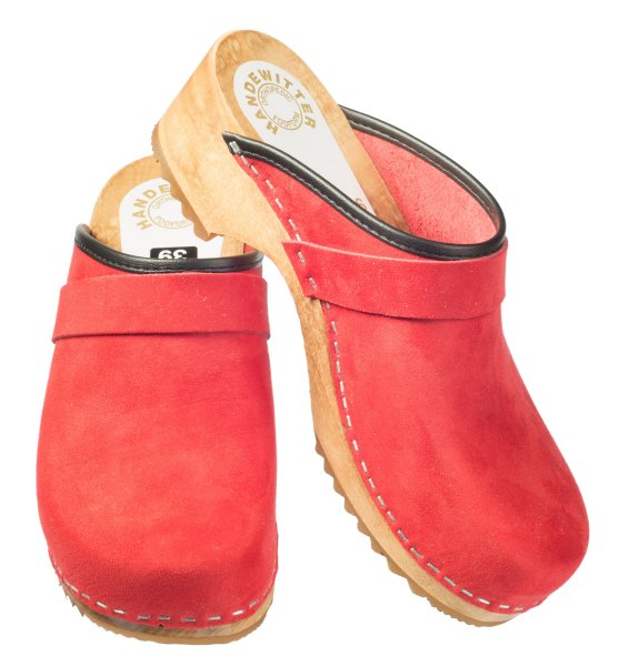 Holz Clogs in Velour Rot