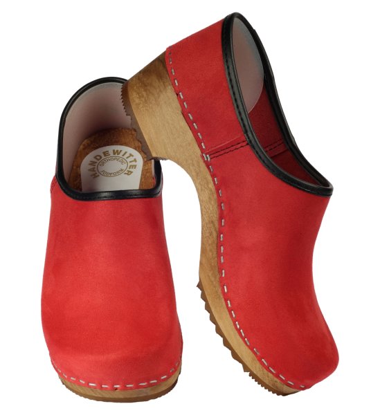 Holzschuh in Velour Rot
