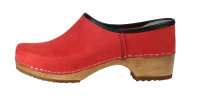 Holzschuh in Velour Rot mit PU Sohle