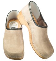 Holz Schuh in Velour Taupe