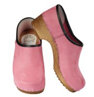 Holzschuh in Velour Pink mit PU Sohle